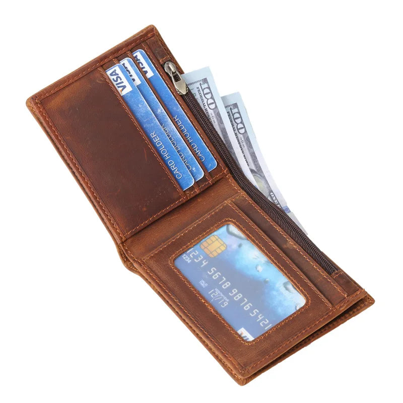 RFID Vintage Bifold Crazy Horse Men Genuine Leather Credit Cards Holder Wallet