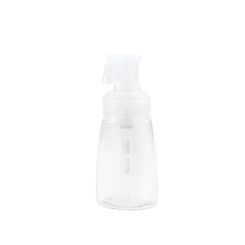 Wholesale 140ml Plastic PET Body Bottle for Cosmetics Talcum Powder Container with Pump Sprayer Screen Printing Surface Handl