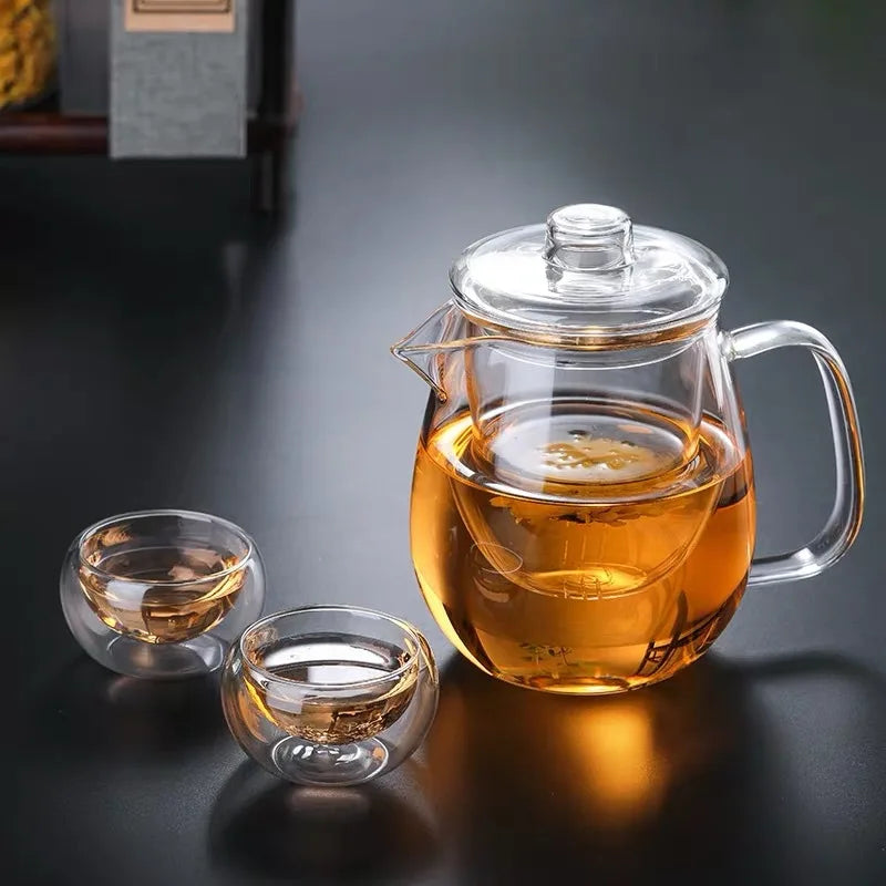 20oz Transparent Glass Teapot with Infuser Strainer Stove Top Kettle Coffee Maker Set for Making Loose Leaf Tea and Hot Drink