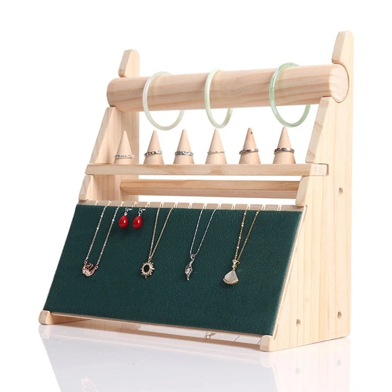 Wooden Large DIY Assembling Jewelry Set Bracelet Rings Necklace Display Prop Organizer Holder