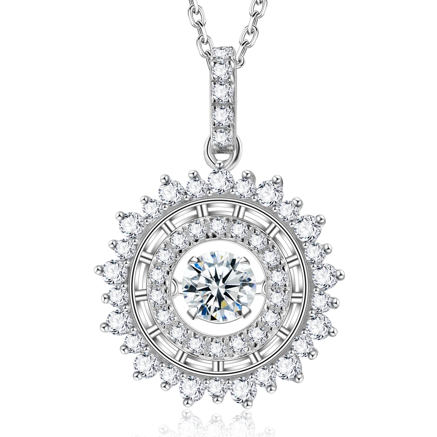 Round Shape Design VVS 1ct Keep Dancing Every Moment 925 Silver Pendant Diamond Moissanite Necklace