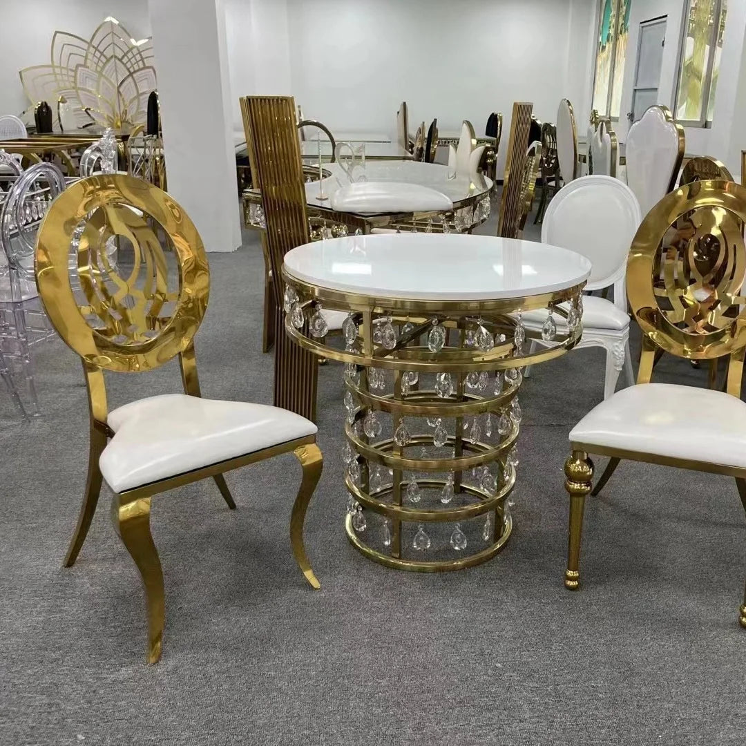 Modern Luxury Gold Hotel Dining Chair with High Back Velvet Cushion Stainless Steel New Model for Outdoor Wedding Banquets Sa