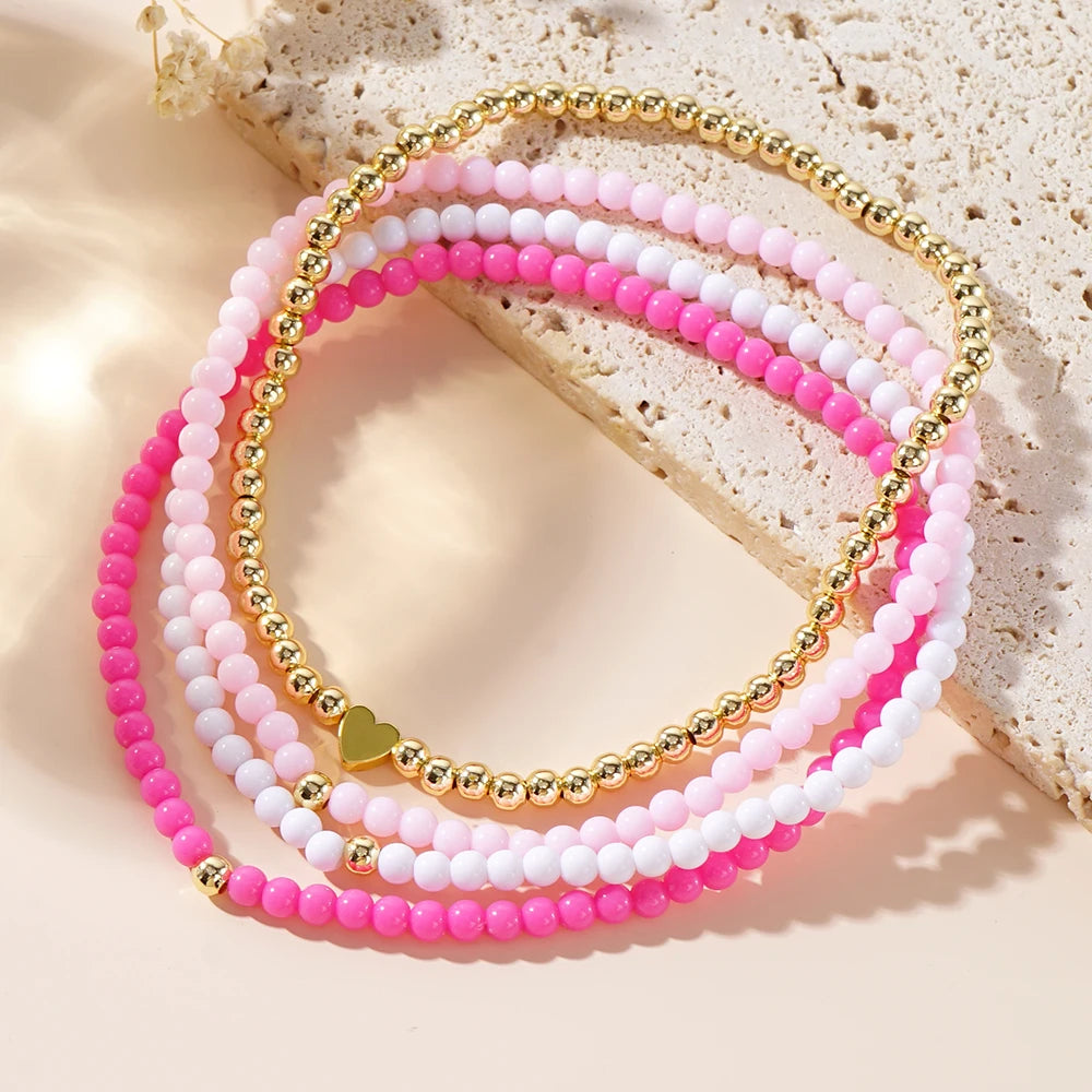 Go2boho 4 PCS Anklets Jewelry Set Boho Colorful 18K Gold Plated Fashion Stretch Beaded Anklet Beach Bracelets for Women