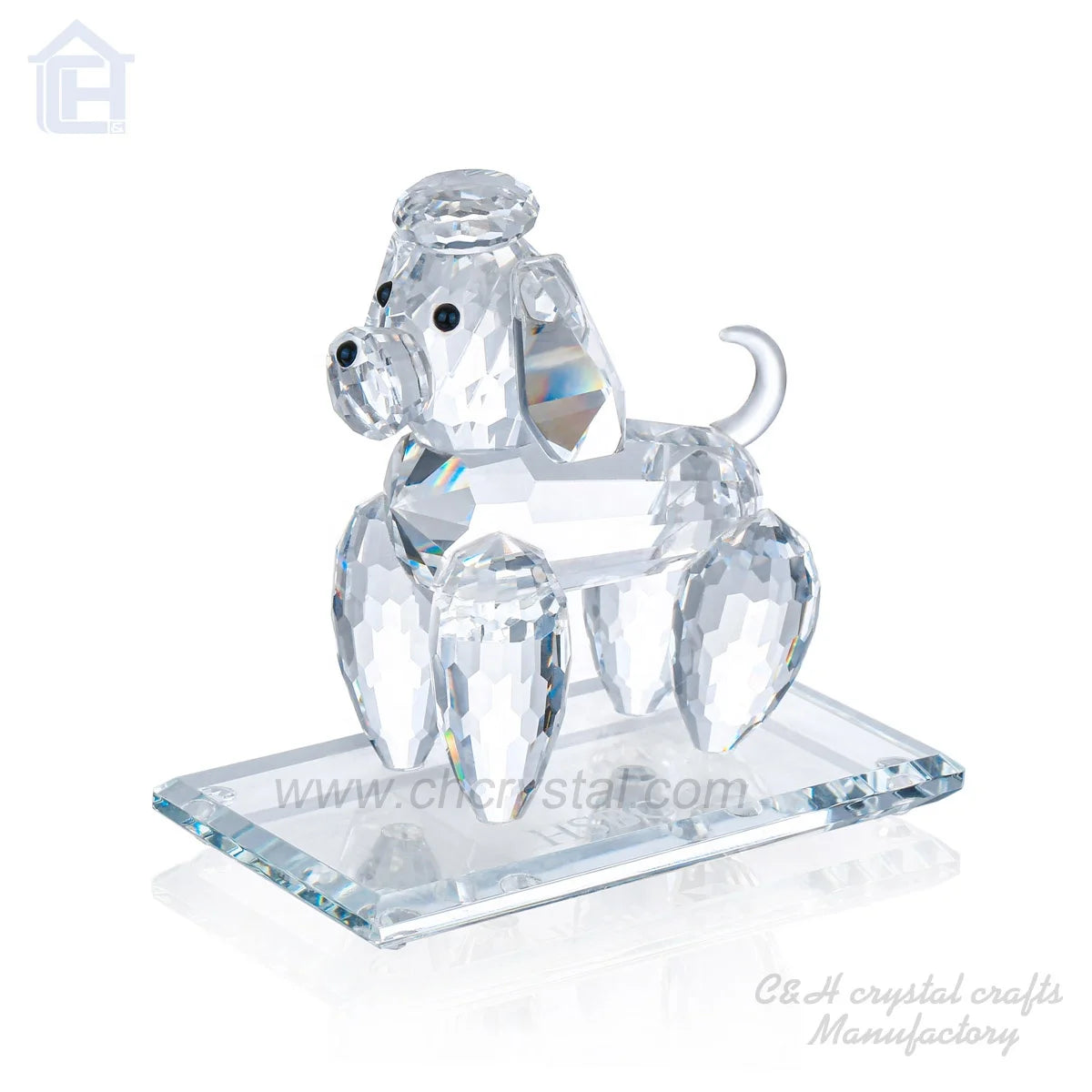 New Arrival Creative K9 Crystal Glass Collectible Cute Chinese Dog Animal Figurine Ornament Statue Home Decoration