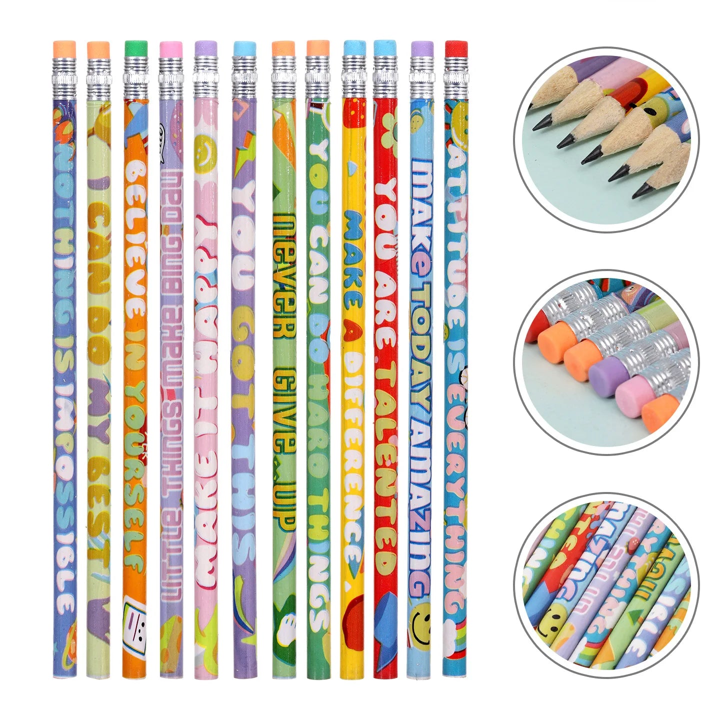 Cheap School Stationery Set Kids Cute Cartoon Letter Print 12 Pieces Wooden Hb Pencil with Eraser