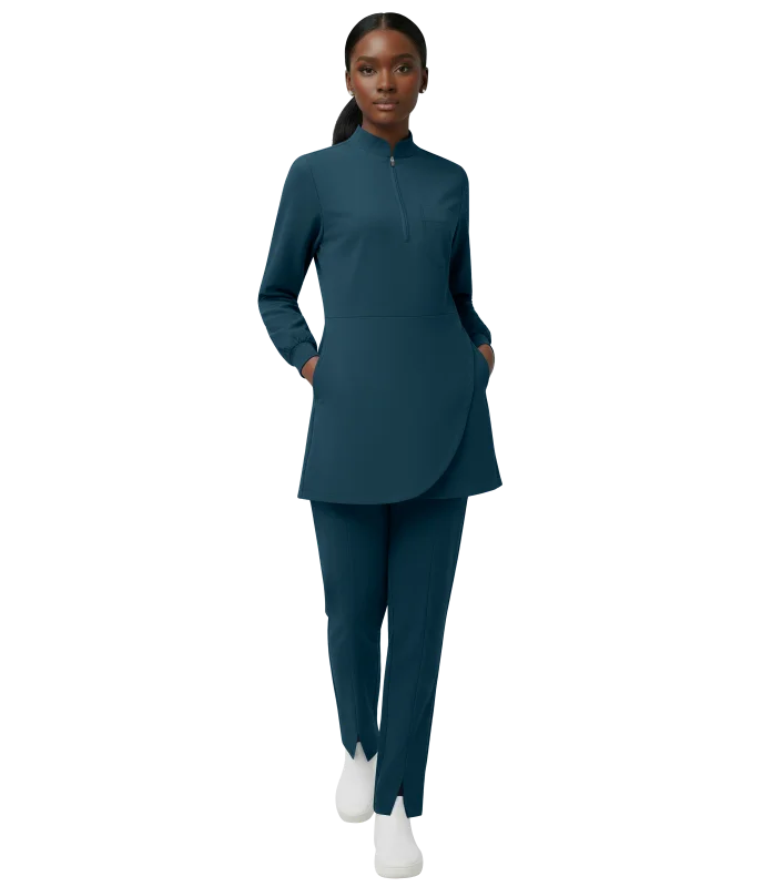Solid Color Women's Scrub Set Long Sleeve V Neck Top with Straight Pants Elastic Waist Medical Spa Clinic Uniforms 42383