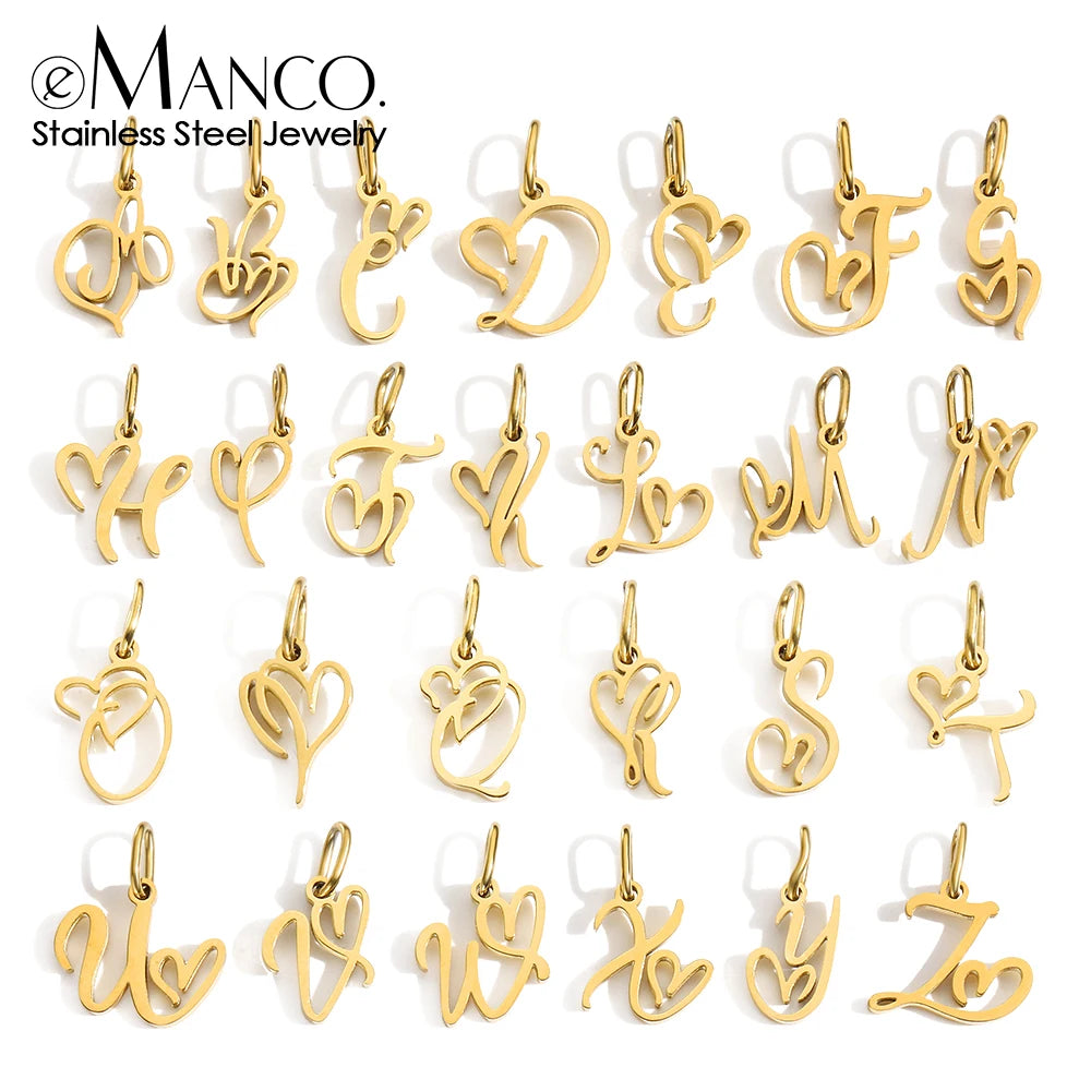 EManco Heart Art Initial Alphabet Pendant DIY Name Customized Birthday Gift Stainless Steel Women Fashion Jewelry A-Z Wholesa