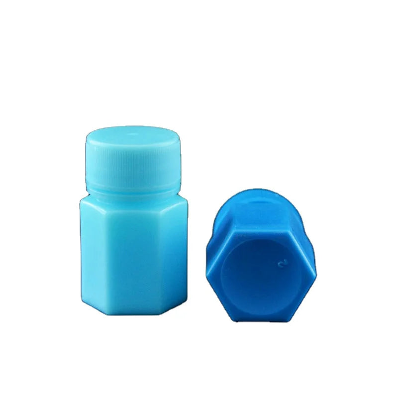 High-quality plastic capsule bottle 15ml pill bottle Blue sealed solid powder vial container hexagonal body