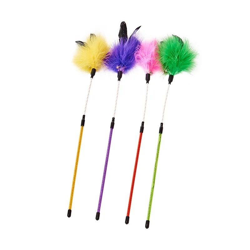 Two-Ears Interactive Feather Toy for Cats Funny Pet Supplies With Spiral Rod and Rope Teasing Stick Toy by Little Fairy