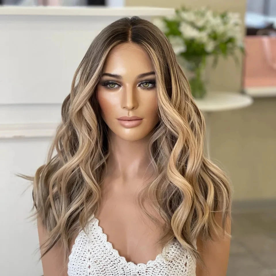 Fashionable Transparent HD Lace 13*4 Lace Front Wig Highlight Brown Body Wave Natural Human Hair for Woman