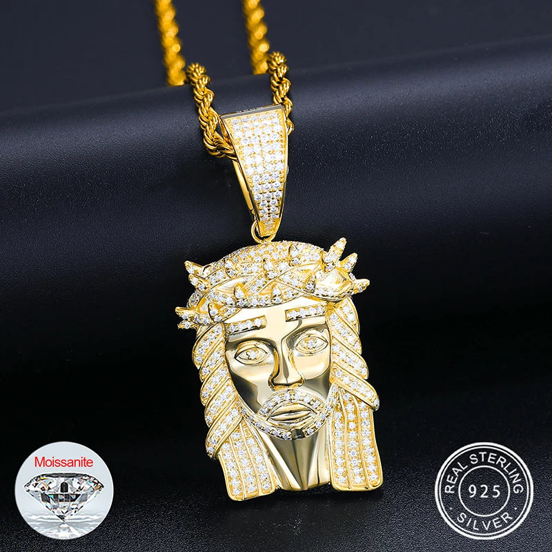 Dropshipping in Stock Christian Jewelry Bling 925 Sterling Silver Synthetic VVS Moissanite Diamond Iced Out Jesus Piece Penda