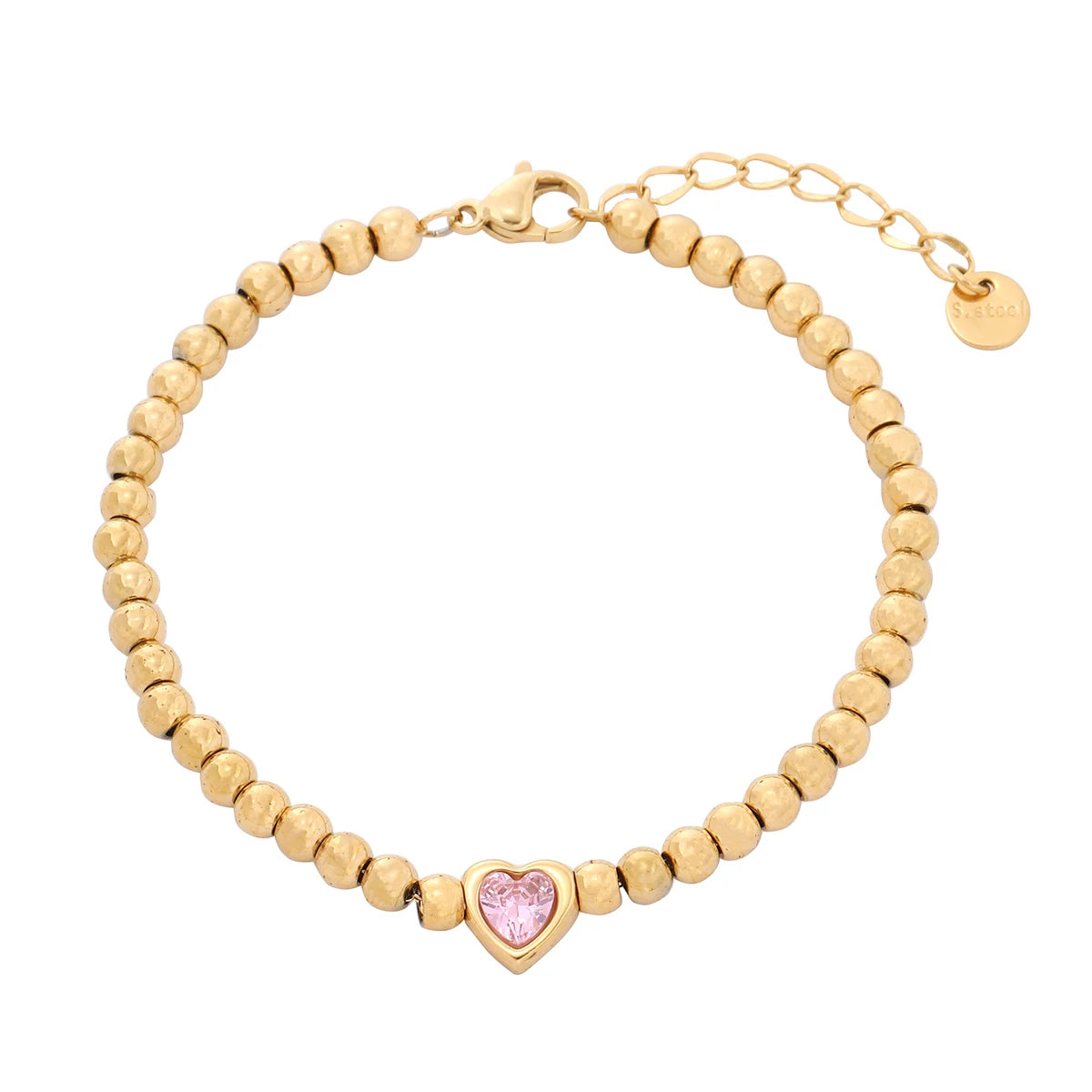 New 304 Stainless Steel Beaded Bracelet 18K Gold  Plated Wholesale Jewelry Zircon Heart Loving Charm Bracelets for Women