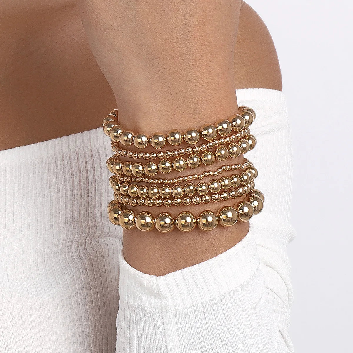 2025 Trendy Elastic Handmade Beaded Bracelet CCB Size Gold Beads Bracelet Personalized Simple Layered Bracelet for Women