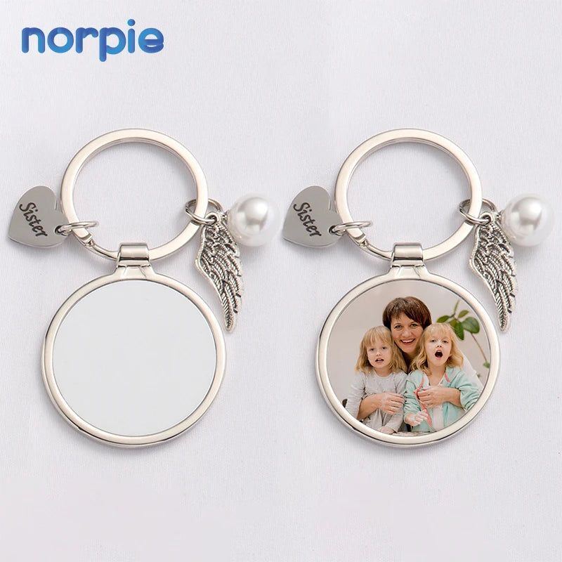 New Custom Diy Printing Keychain Souvenir Metal Keychain Sublimation Sister Angel Wing Keychain