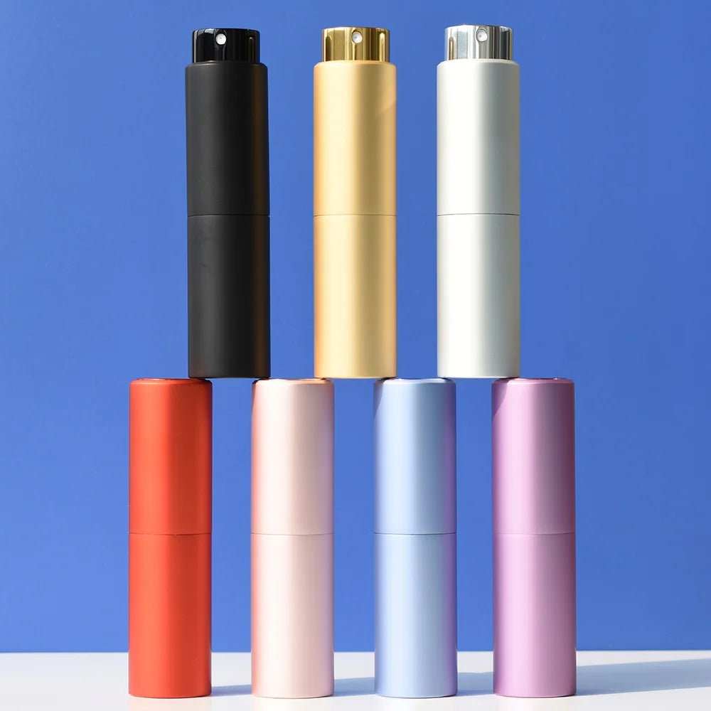 Top Quality 15ml Matt Gold Black Silver Colorful Mini Travel Refillable Twist up Al Aluminum Vintage Perfume Atomizer Bottle