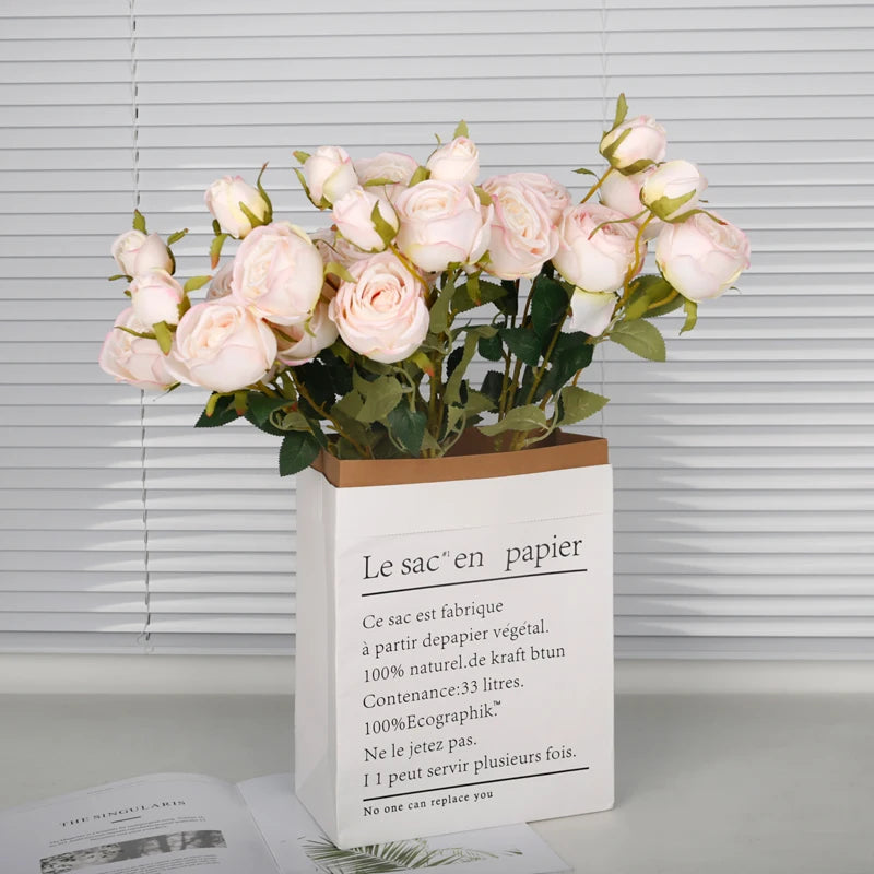 JH2200107 Wholesale European Style 3 Heads Imperial Concubine Rose Floral Bouquet Artificial Silk Flowers
