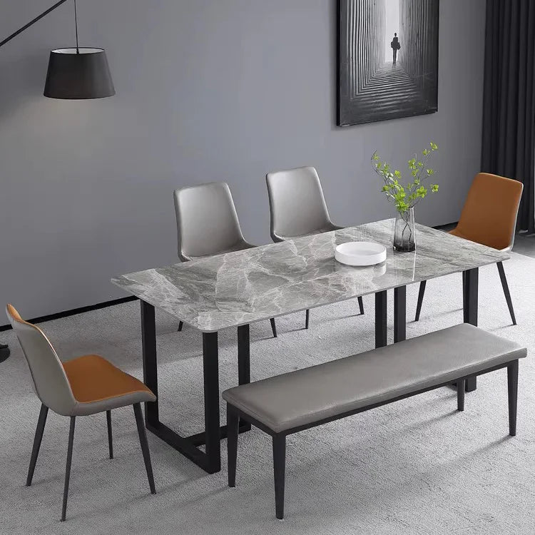 Modern Natural Stone Marble Dining Tables & Chairs with Metal Legs Rock Plate for Home Office Villa Dining Room Furniture