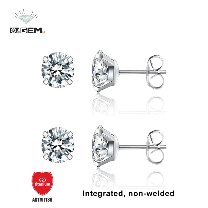 G23 Titanium 5A (2-8mm) Zircon Stud Earrings Set R.Gem. Bow Buckle Piercing Jewelry Earrings