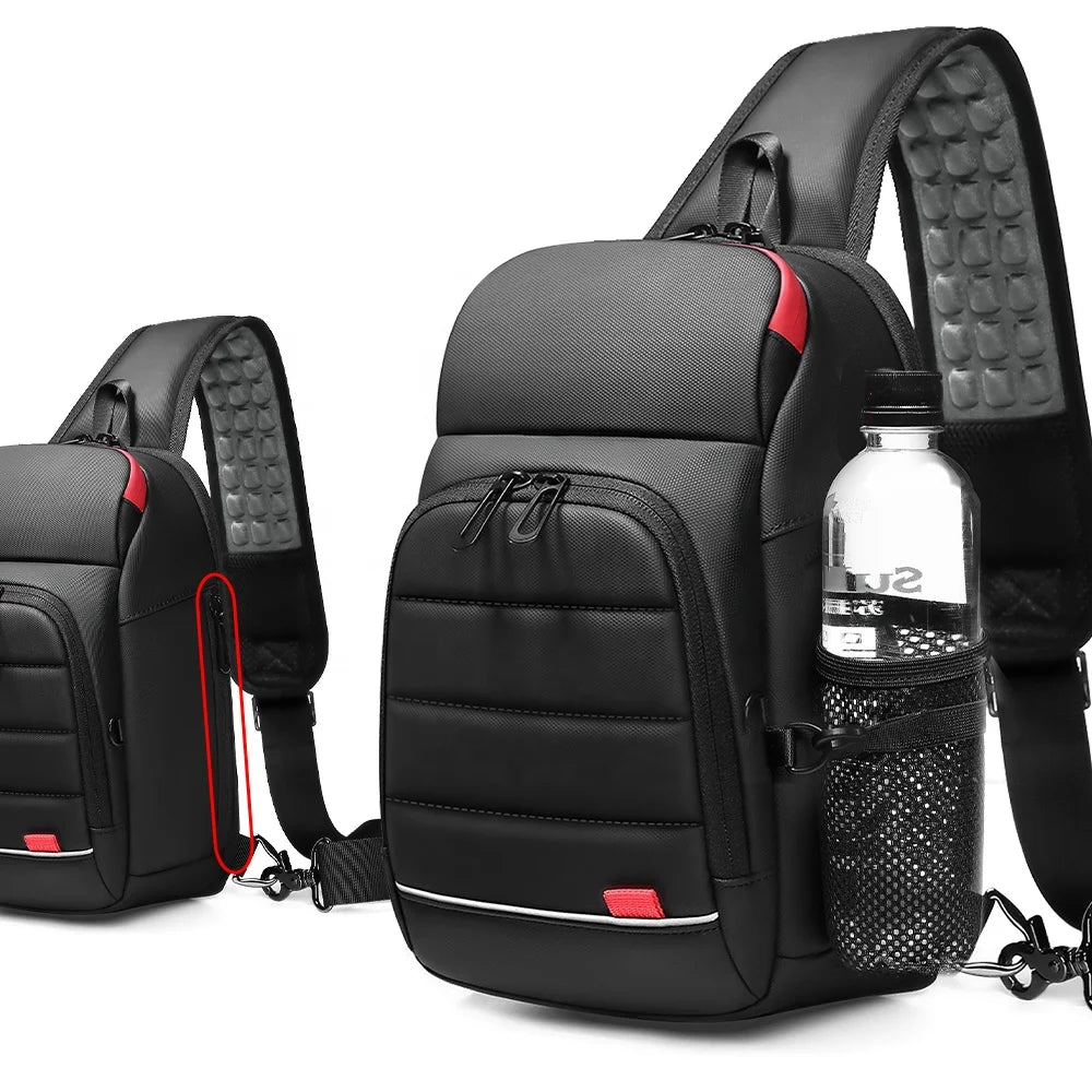 Factory Men's USB Charging Sling Backpack PVC Water Resistant Crossbody Bag with Multi Pockets and 9.7 Inch Tablet Compartmen