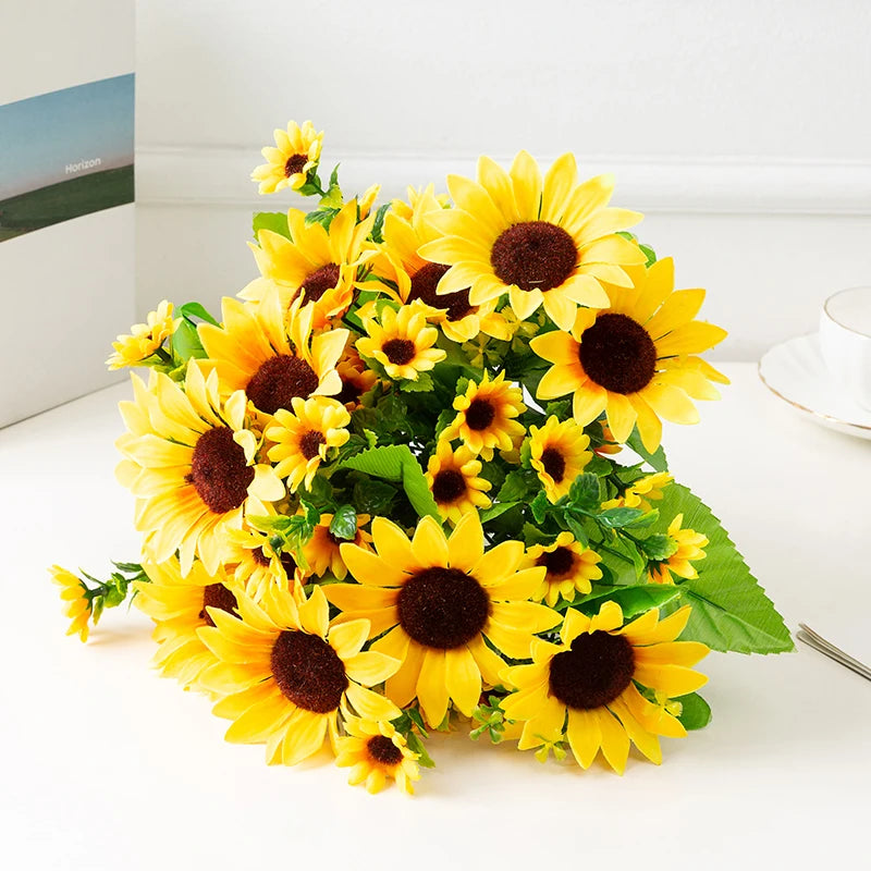 Duofu Sunflower Chrysanthemum Bouquet Silk Home Decoration Stage Set Wedding Props New Year Chinese New Year Thanksgiving