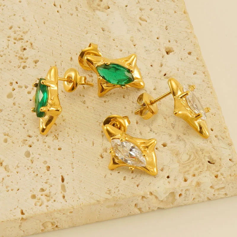 Dream Fashion Hot Selling New Generous Elegant Hexagonal Star Zircon 18K Gold Stud Earrings