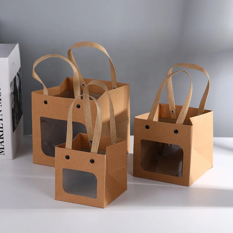 Black Cardboard Take Away Paper Recyclable Brown Paper Bags Packaging Square Paper Gift Bags