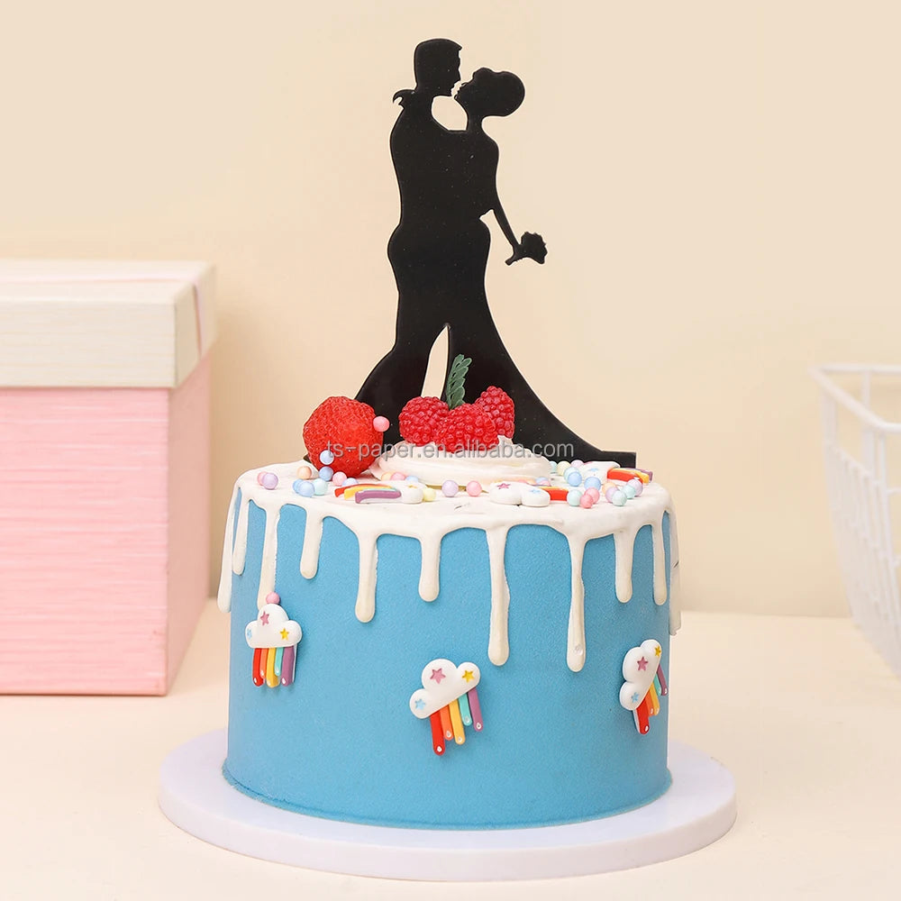 Wholesale Black Color Acrylic Wedding Cake Topper Cake Decoration for Wedding Party