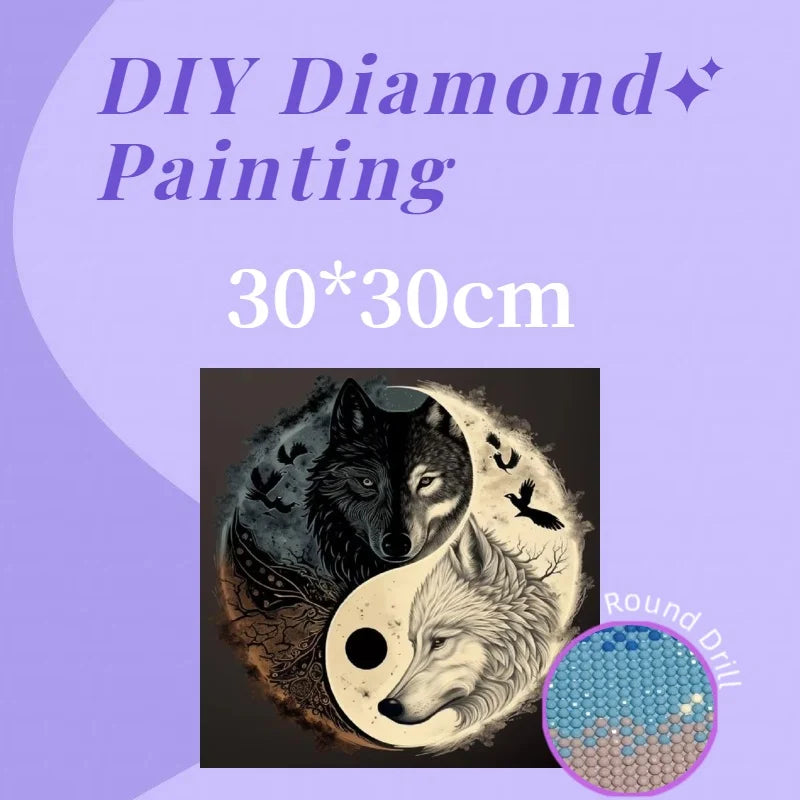 1PC DIY 30*30cm Wolf Wall Decor Diamond Painting Full Round Acrylic Drill Creative Diamond Painting Kit for Home Decoration
