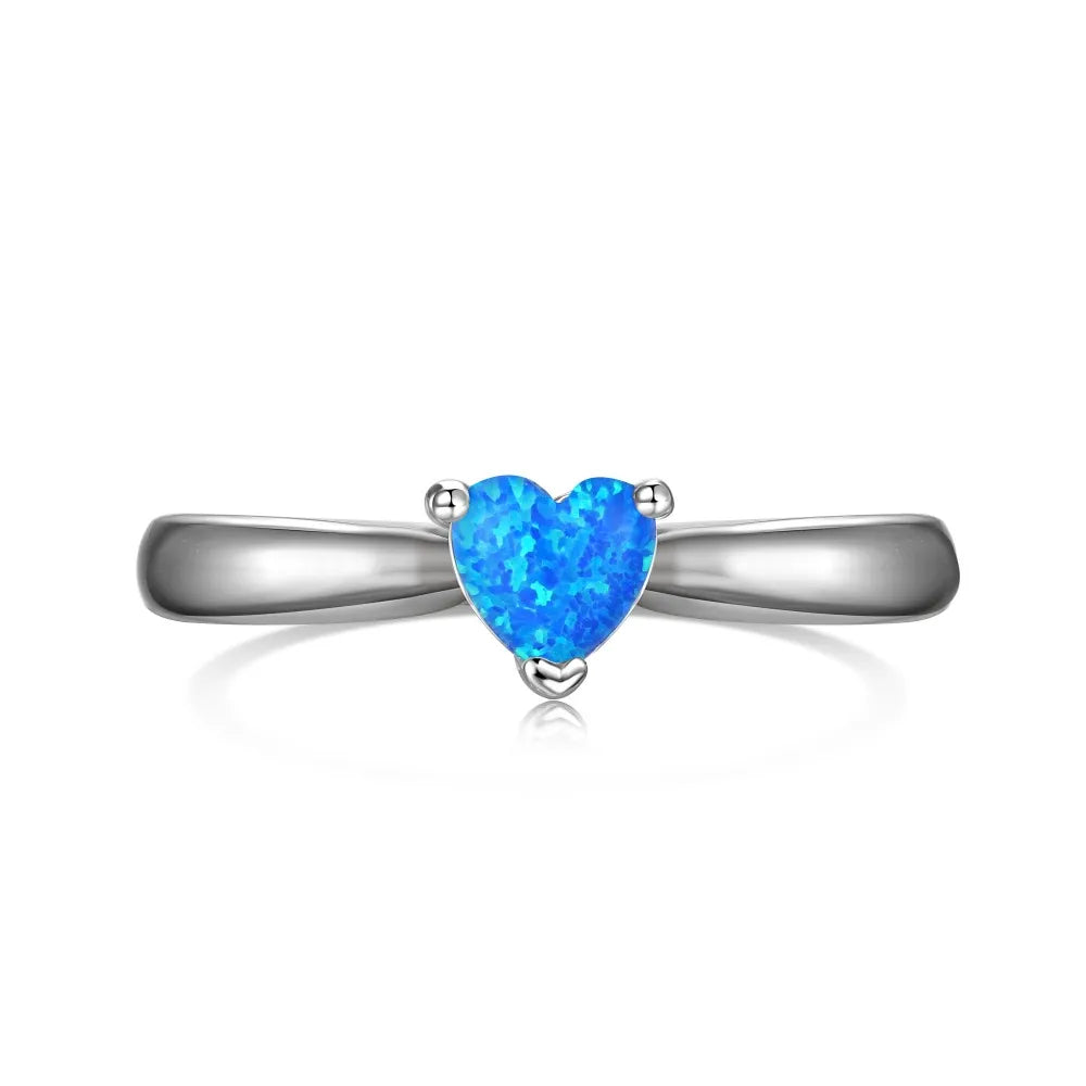 Dylam Personalized Fine Jewelry Women Hypoallergenic 925 Sterling Silver Rhodium Plated Heart Shape Stone Rings