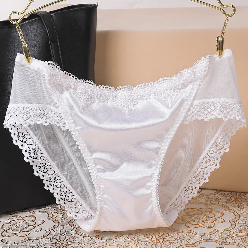 Lace Low-rise Sheer Mesh Underwear for Women Ultra-thin Cotton Briefs