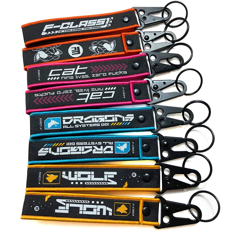 Newest Custom Fabric Lanyard Keychain Embroidered Flight Airplane Jet Tags for Car Motorcycle Move Key Holder Tag