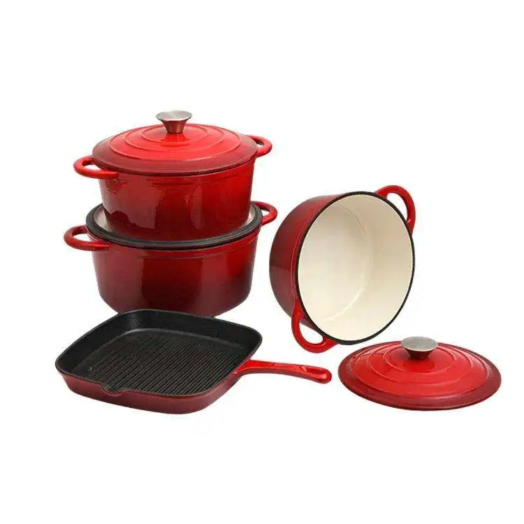 Hot Sale Factory Price Repeated Red 8 Pieces Enamel Cast Iron Non Stick Cookware