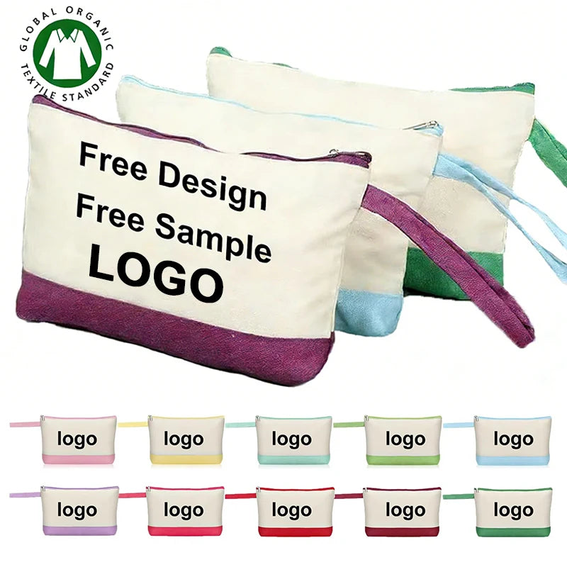 Custom Logo Fashionable Travel Cotton Canvas Makeup Bags Cosmetic Bag Zipper Blank Pouch Letter for Women's Toiletries
