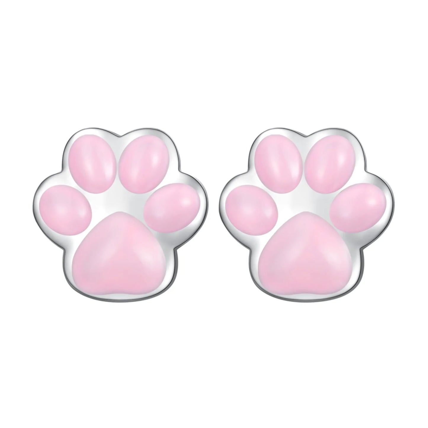 Factory 925 Sterling Silver Lovely Pink Cat Ear Hoop Earrings for Women Mini Cute Pet Paw Studs Clips Girl Jewelry Gift SCE15