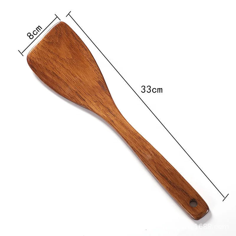 Mutoulao MTL00810 Long-Handle Wooden Spatula Utensil for Shoveling Tasks