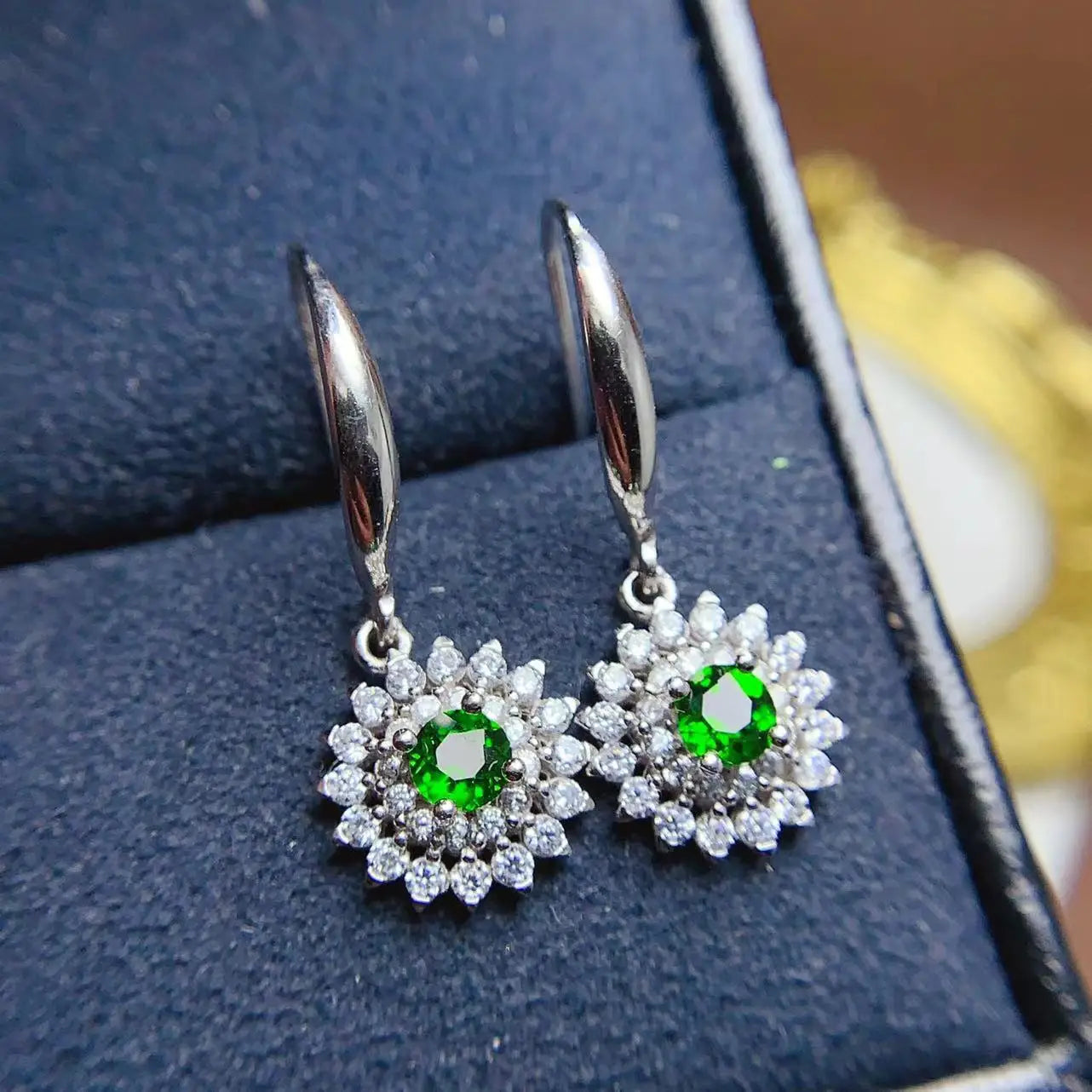 Wholesale 925 Sterling Silver Natural Diopside Zircon Earrings Kawaii Novelty Teacher Girls' Gold Accessory for Parties Gifts