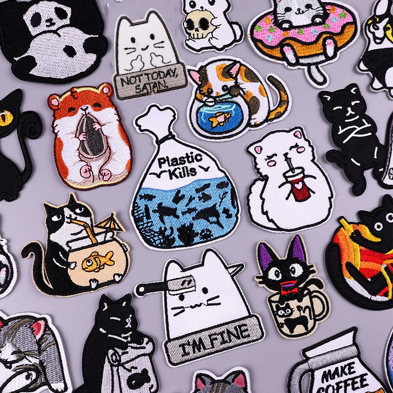 Custom Wholesale Cat Embroidery Patch Cartoon Animal Iron on Patches Thermoadhesive Patches for Clothing Jeans