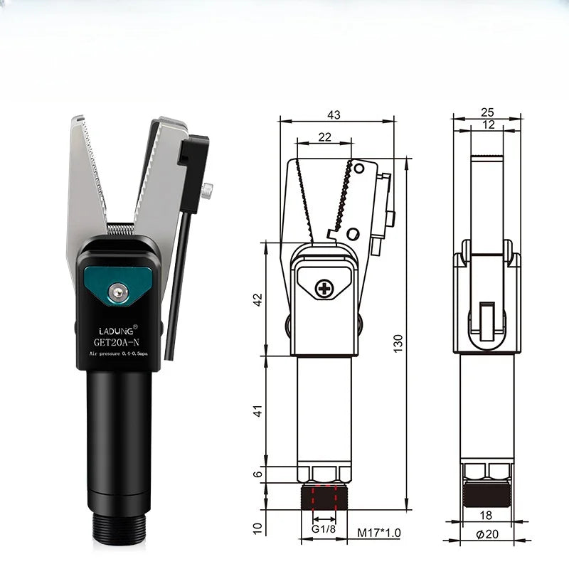 New Arrival Ladung GET20A-20-N(P) Pneumatic Sprue Gripper Aluminum Robot Nozzle Clamp OEM/ODM 1-Year Warranty