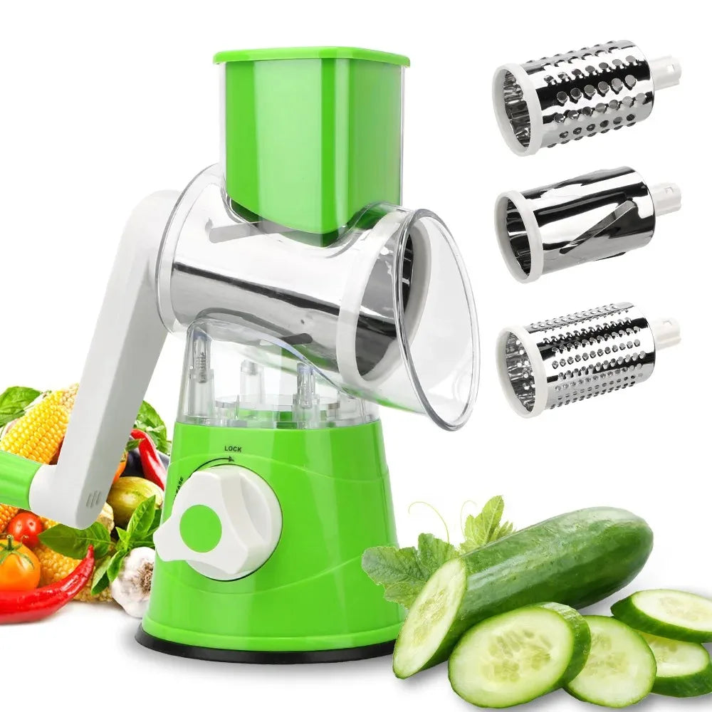 Kitchen Accessories Stainless Steel Hand-operated Multi-function Drum Vegetable Chopper Cutter Rotary Cheese Grater Shredder 