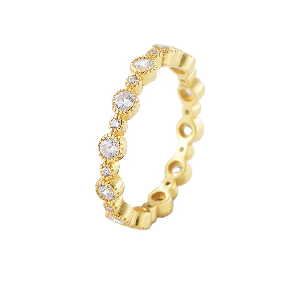 Designer Wedding Jewelry Psj S925 Sterling Silver 14k Gold Plated Cubic Zircon Round Brilliant Cut Eternity Band Rings for Wo