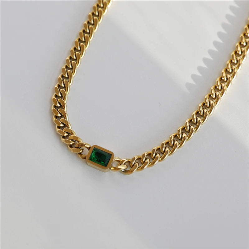 Fenny 18K Gold Plated Classic Cuban  Luxury Crystal  Pendant Necklace Trend for Women Stainless Steel Jewelry Wholesale
