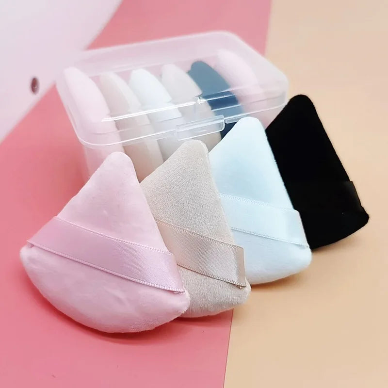 6pcs Box Custom Logo Soft Tick Triangle Powder Puff Private Label Pure Cotton Makeup Sponge Puff Face Loose Mineral Puff