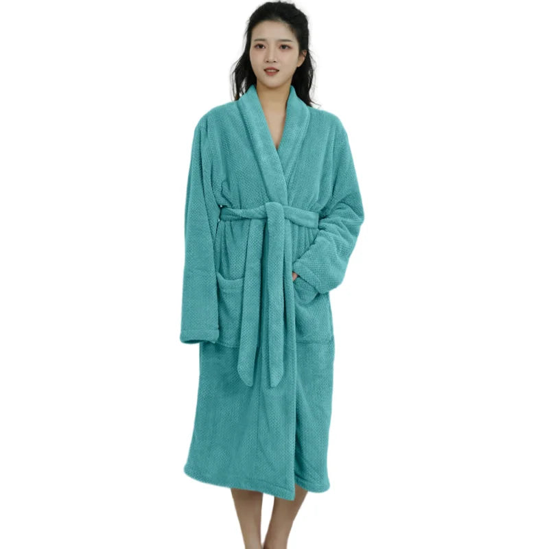 Long Kimono Robes Warm Flannel Bathrobe Velvet Bath Robe Waffle Lightweight Long Kimono Robes