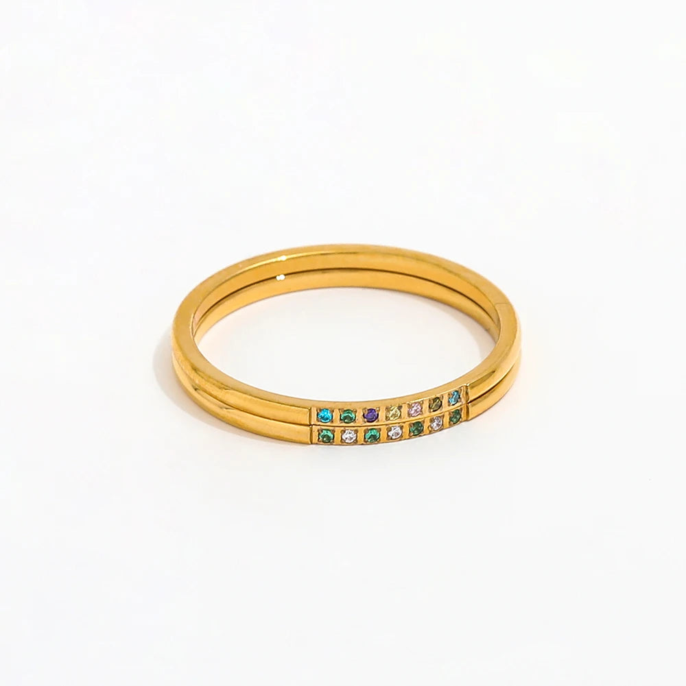 Fenny 18K Gold Plated No Fade Fashion Light Luxury Fine White Green Colorful Ring Stainless Steel Wholesale Jewelry Form Wome