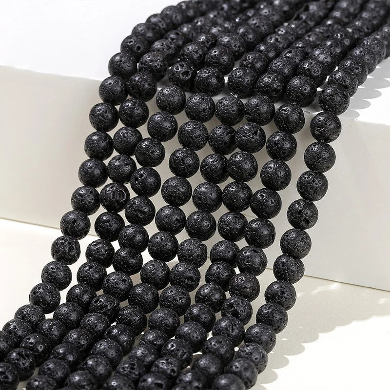 Natural Black Lava Stone Round Beads Scattered DIY Ornament Accessories String Certified Wholesale