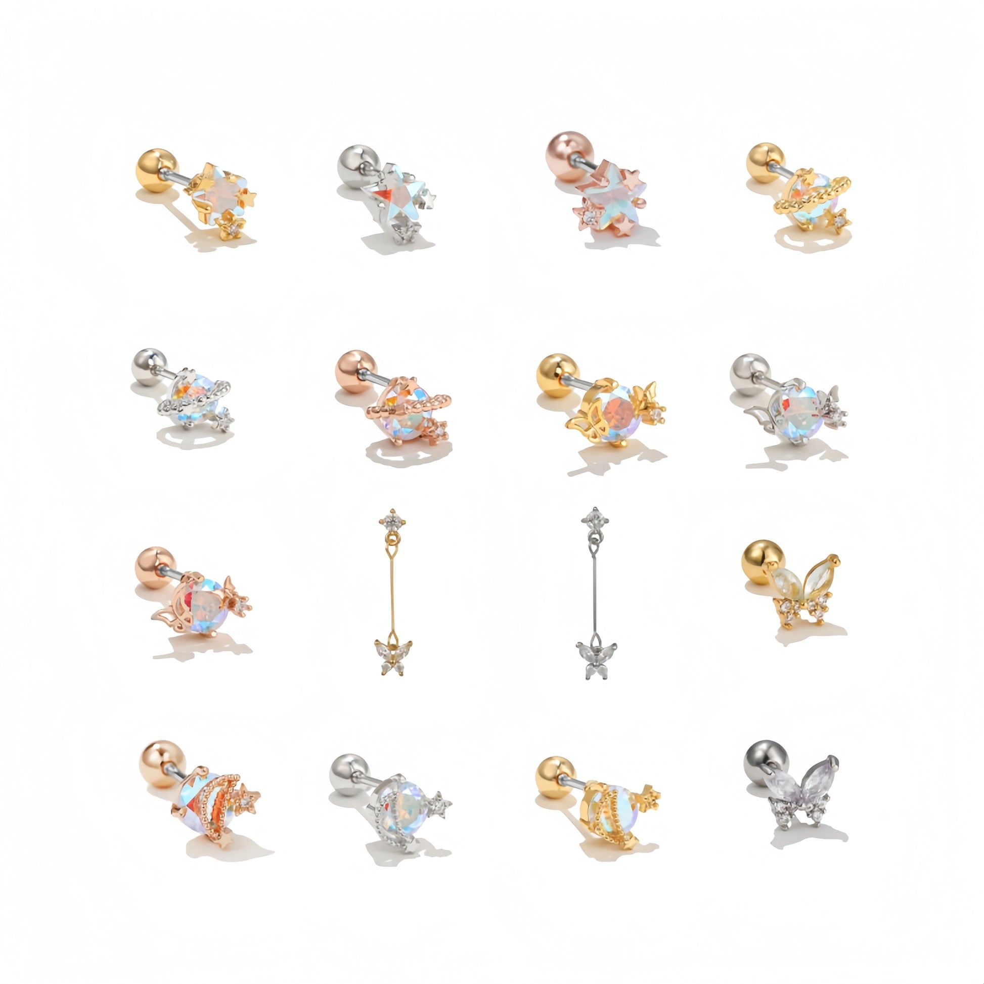 Fashion Dreamy Starry Sky Butterfly Star Moon Ear Bone Nails Screw Piercing Earring Quality Stud Earrings for Girls