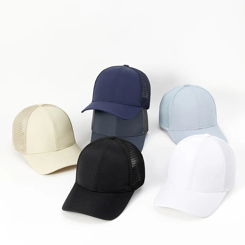 Outdoor Sports Baseball Cap Men Summer Breathable Mesh Visor Leisure Solid Color Hat