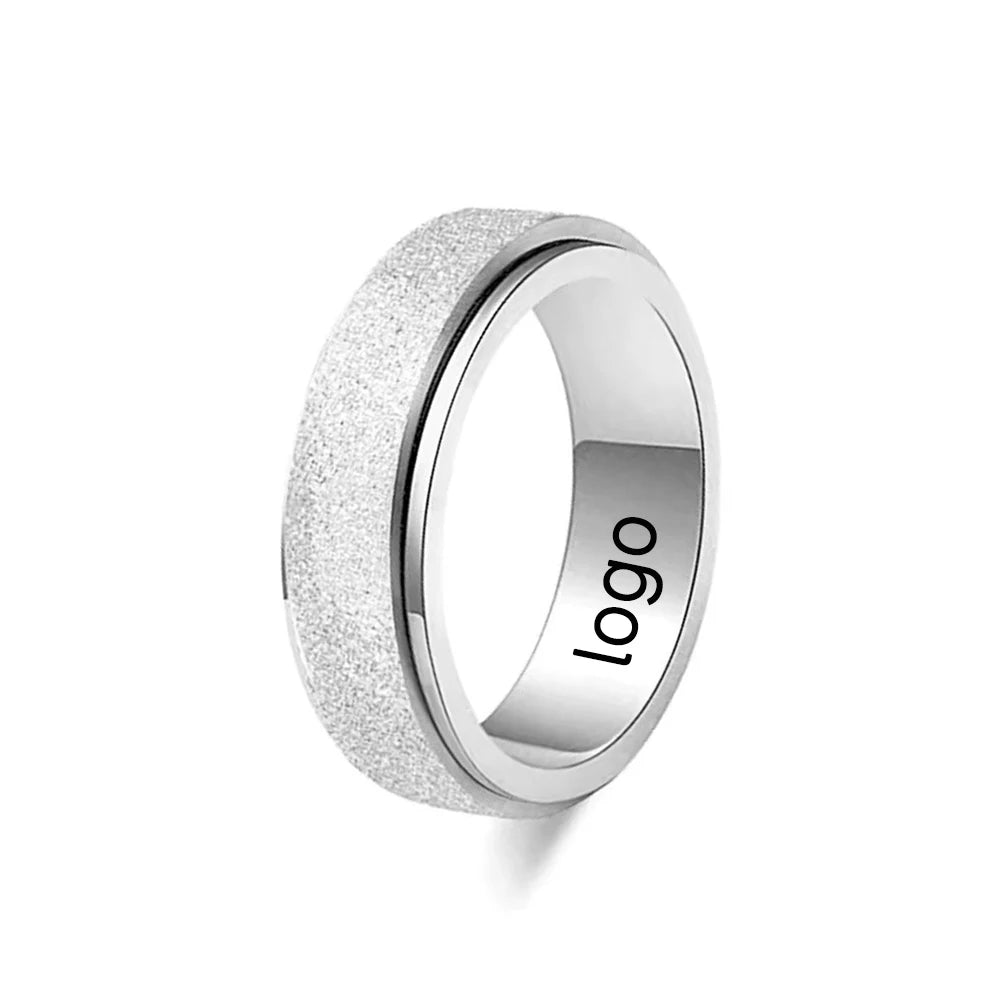 New 6mm Stainless Steel ring Frosted Rotatable Black Silver Colourful Pearl Sand Stainless Steel Decompression Ring Finger Ri