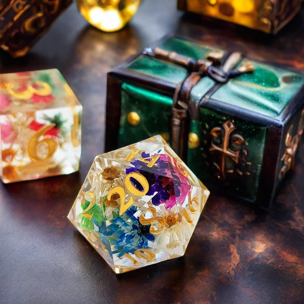 RPG Accessories Mistery Bulk Buy Random Flower Resin DND Dice Set for Board Game Lover