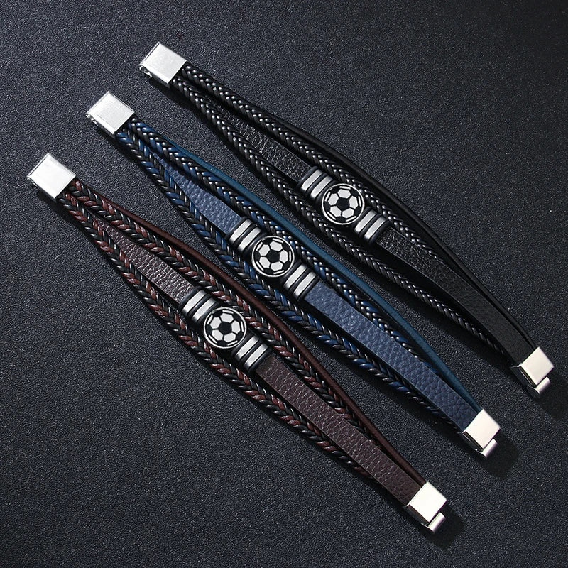 Cross-border Hot Selling Fashion Bracelet Women Black White Football Bracelet Fashion Personality Leather Bracelet